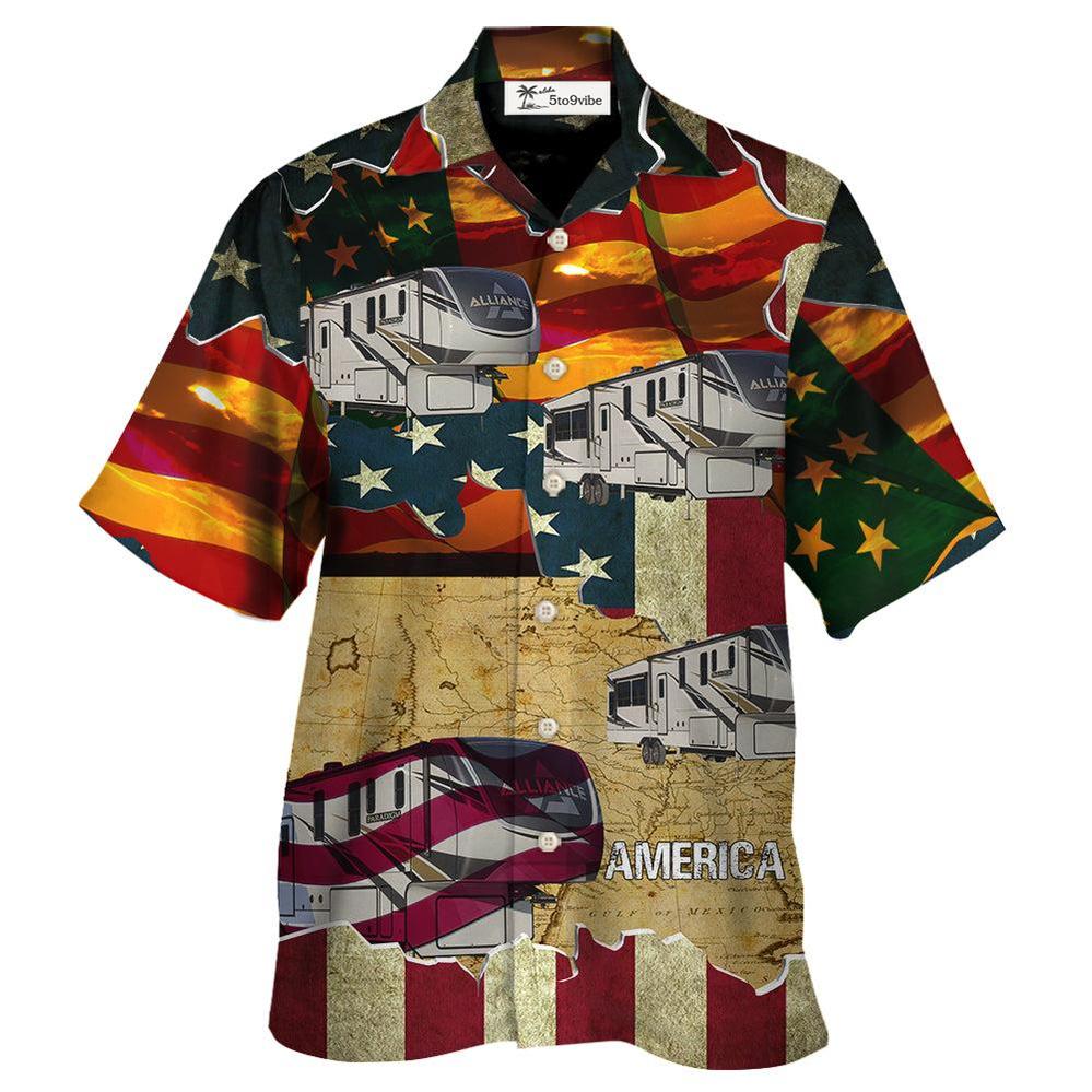 Coche, América, Atardecer, Personalizado - Camisa Hawaiana Unisex Para Hombres y Mujeres