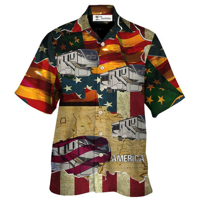 Coche, América, Atardecer, Personalizado - Camisa Hawaiana Unisex Para Hombres y Mujeres