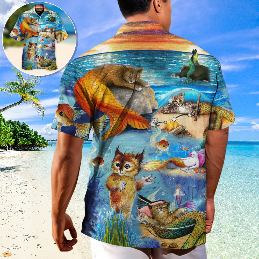 Cat Mermaid Off Sleeping - Unisex Hawaiian Shirt For Men and Women