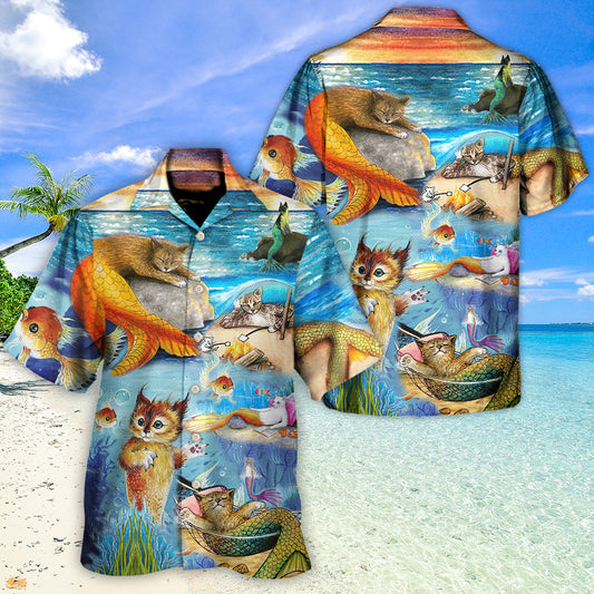 Cat Mermaid Off Sleeping - Unisex Hawaiian Shirt For Men and Women