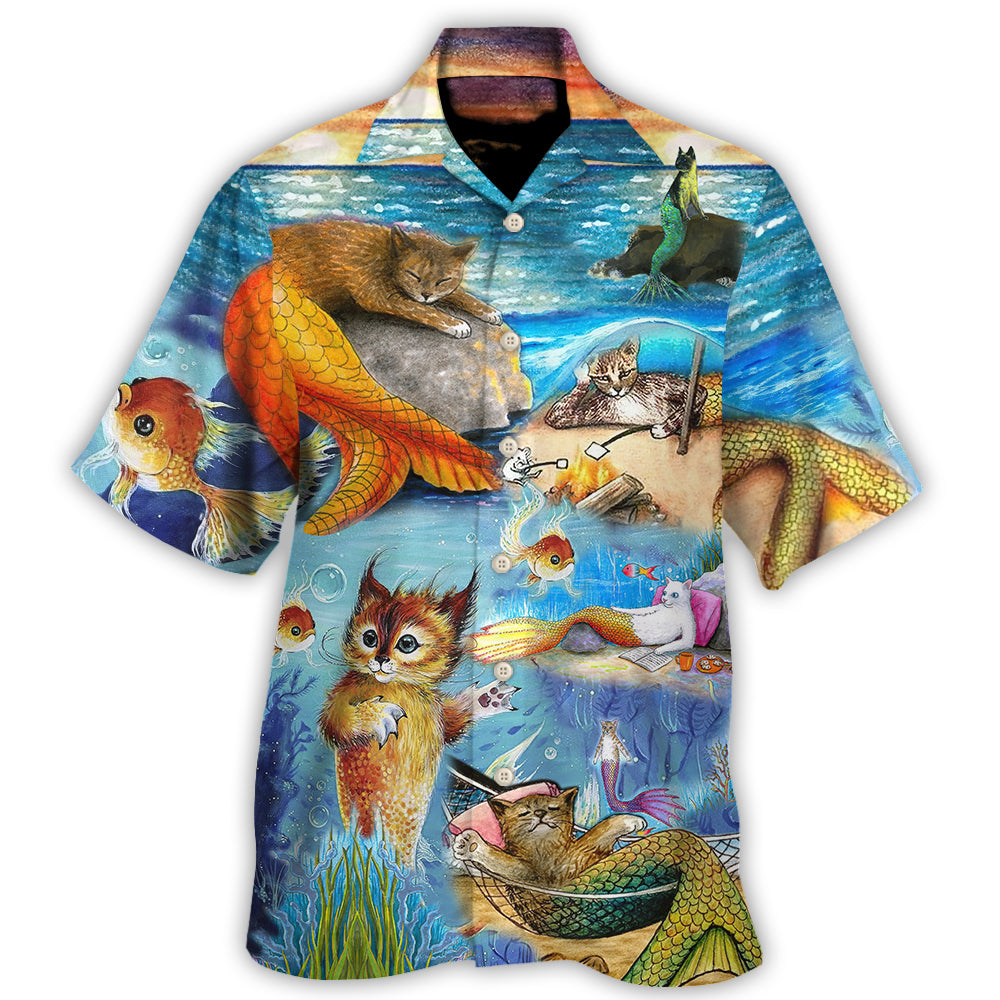 Cat Mermaid Off Sleeping - Unisex Hawaiian Shirt For Men and Women