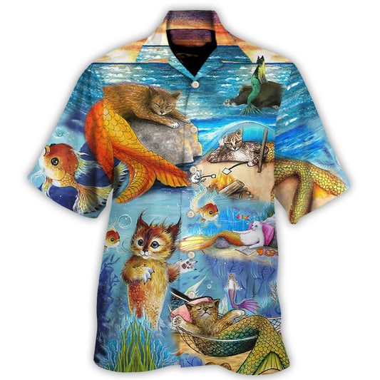 Cat Mermaid Off Sleeping - Unisex Hawaiian Shirt For Men and Women