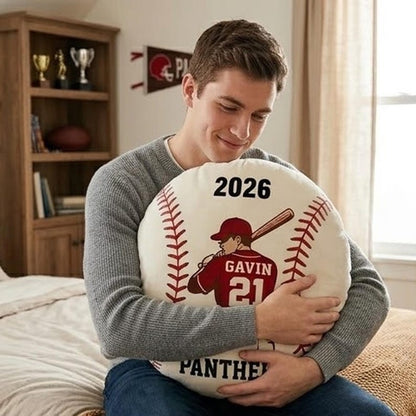Personalized Baseball Pillow Custom Name Number Team Gift, Kids Sports Room Decor Cushion, Baseball Fan Gift, Custom Pillow