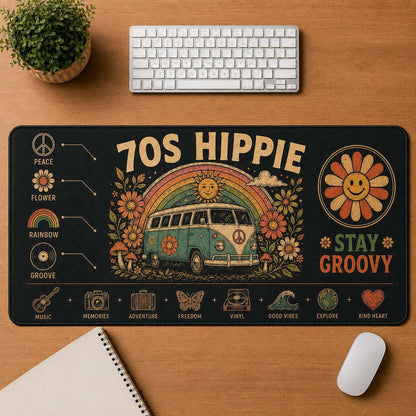 Smiley Face Hippie Desk Mat Mouse Pad | 5To9Vibe - 70s Hippie style