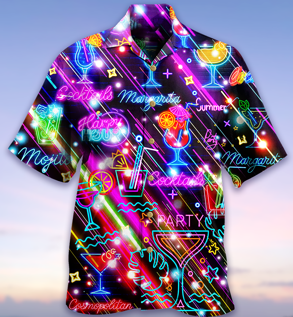 Cocktail Happy Hour Neon Style Amazing - Hawaiian Shirt 