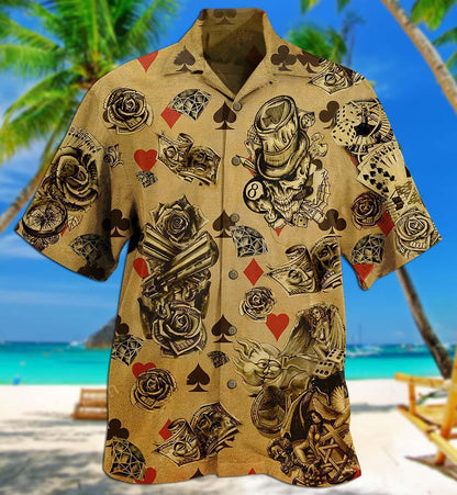 Gambling Flowers Skull - Hawaiian Shirt 