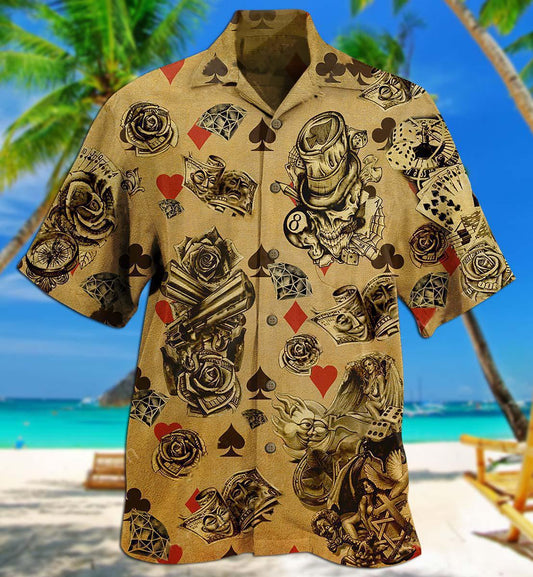 Gambling Flowers Skull - Hawaiian Shirt 