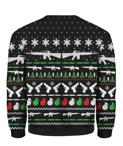 Gun Christmas Sweater Black - Funny Ugly Christmas Sweater
