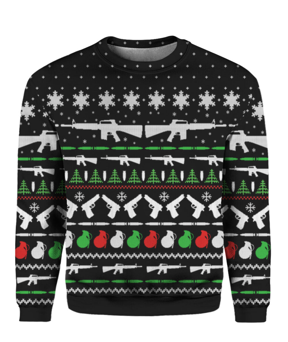 Gun Christmas Sweater Black - Funny Ugly Christmas Sweater