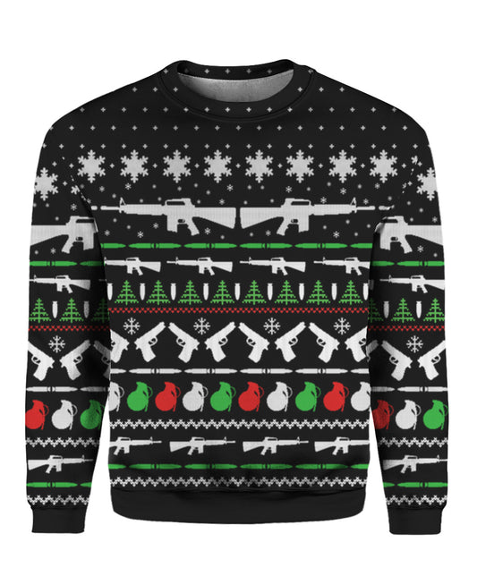Gun Christmas Sweater Black - Funny Ugly Christmas Sweater