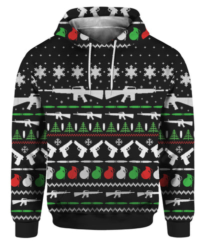 Gun Christmas Sweater Black - Funny Ugly Christmas Sweater