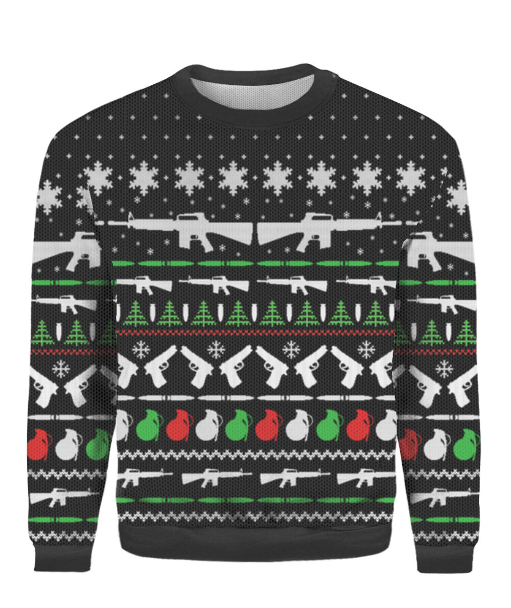 Gun Christmas Sweater Black - Funny Ugly Christmas Sweater