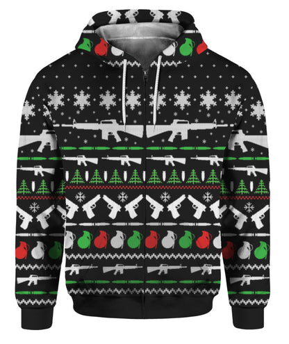 Gun Christmas Sweater Black - Funny Ugly Christmas Sweater
