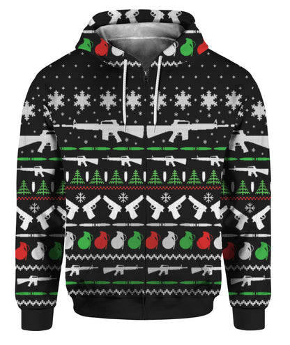 Gun Christmas Sweater Black - Funny Ugly Christmas Sweater