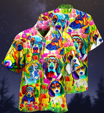 Dogs Colorfull Tulip - Hawaiian Shirt 