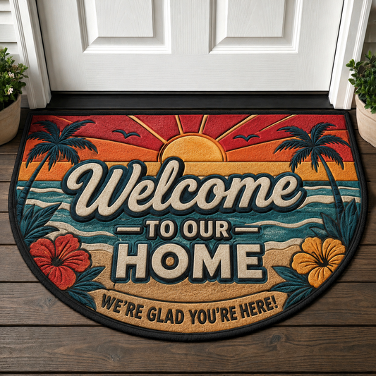 80s Retro Welcome Mat - Neon Geometric Aesthetic Doormat - 5to9vibe