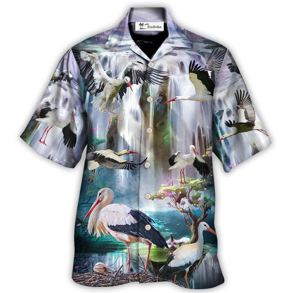 Hawaiian Shirt / Adults / S Stork Bird In The Dreamy Waterfall - Hawaiian Shirt 