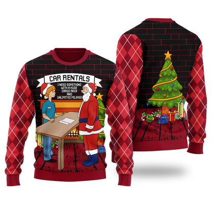 Funny Santa Car Rentals Ugly Christmas Sweater Red Cardinal