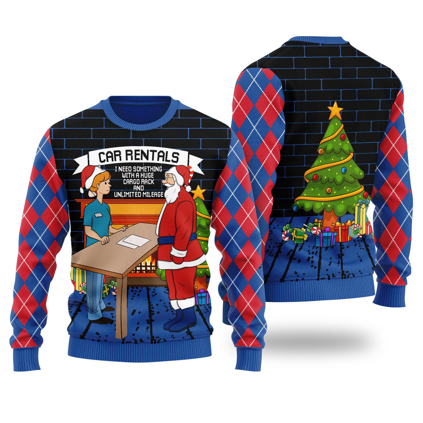 Funny Santa Car Rentals Ugly Christmas Sweater Royal
