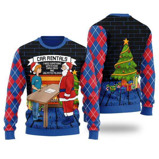 Funny Santa Car Rentals Ugly Christmas Sweater Royal