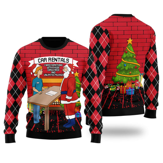 Funny Santa Car Rentals Ugly Christmas Sweater Black