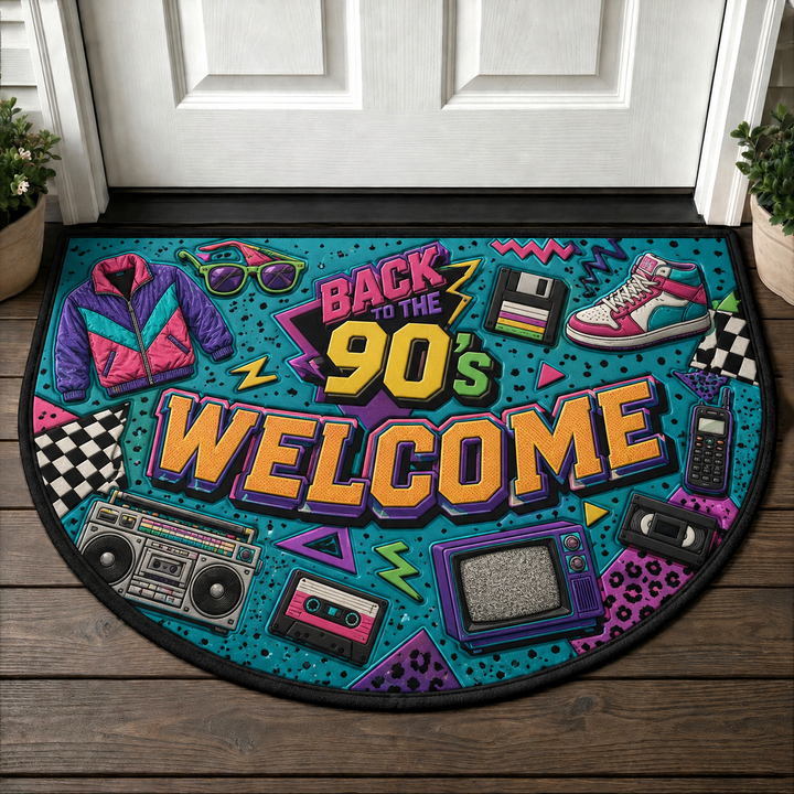 90s Retro Welcome Mat - Throwback Nostalgia Aesthetic Doormat - 5to9vibe