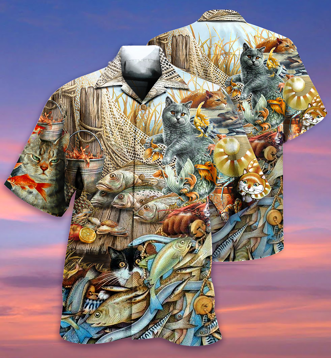 Cat Love Fish Delicious Meal - Hawaiian Shirt 