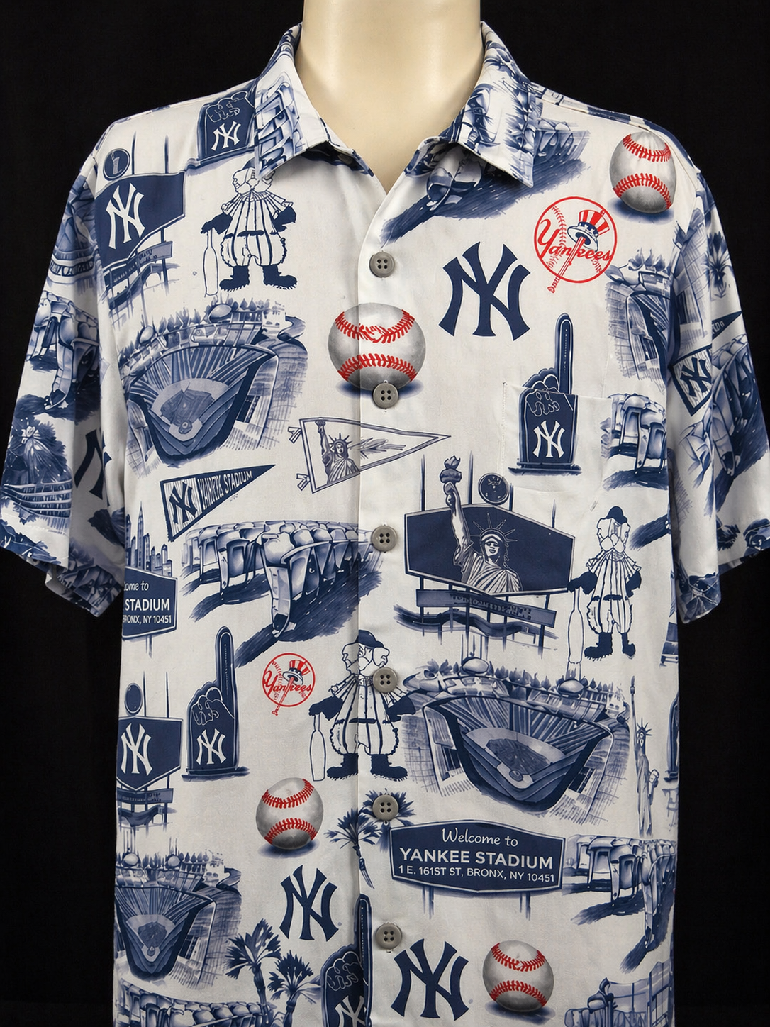 Camisa Hawaiana Unisex Vintage con Botones Edición Legado del Eslogan del Estadio de Béisbol Y de Nueva York