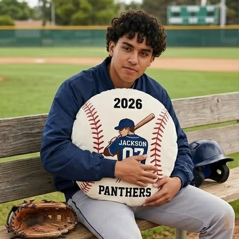 Personalized Baseball Pillow Custom Name Number Team Gift, Kids Sports Room Decor Cushion, Baseball Fan Gift, Custom Pillow