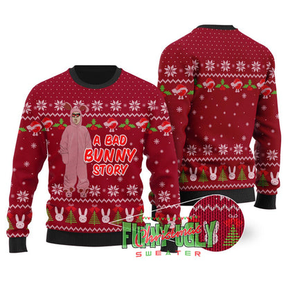 A Bad Bunny Story Christmas Sweater Cardinal Red