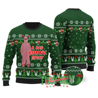 A Bad Bunny Story Christmas Sweater Forest Green