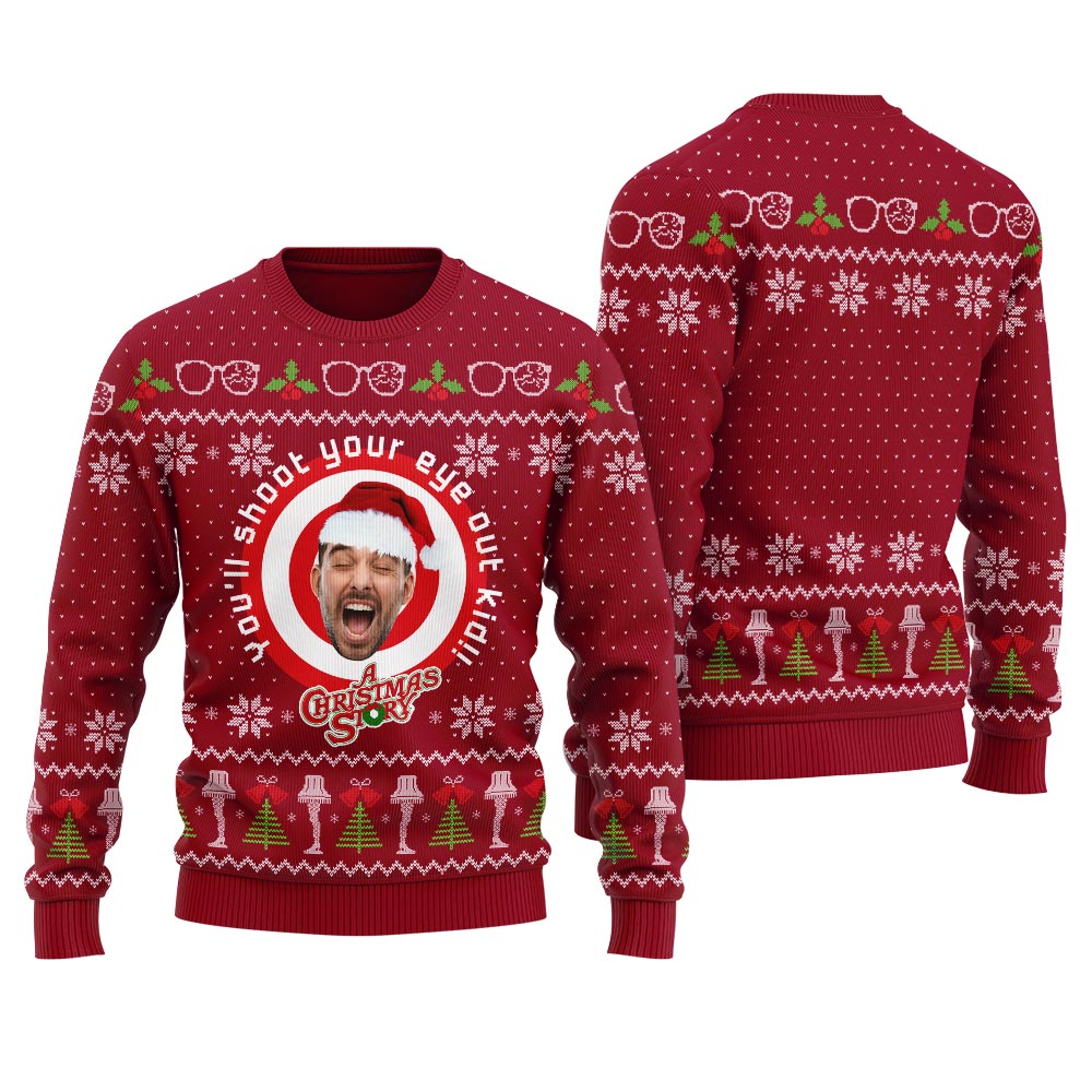 You Will Shoot Your Eye Out Kid Custom Face Men's Christmas Sweater