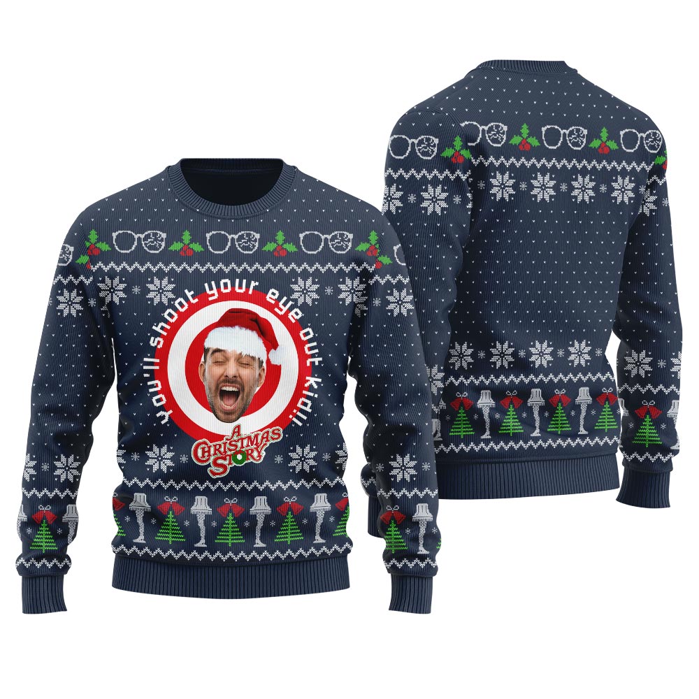 You Will Shoot Your Eye Out Kid Custom Face Men's Christmas Sweater