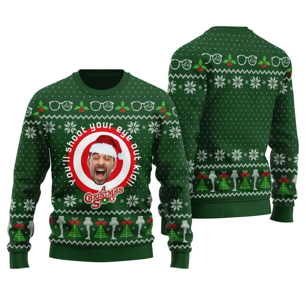 You Will Shoot Your Eye Out Kid Custom Face Men's Christmas Sweater
