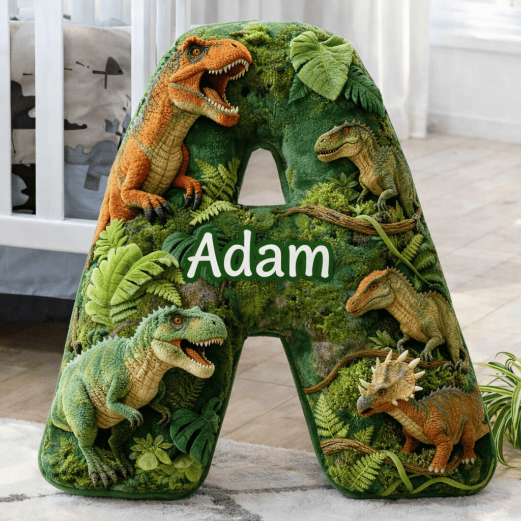 Dino and Princess Pillow Custom Name Gift  For Girls, Boys Irregular-Shaped Pillow Custom