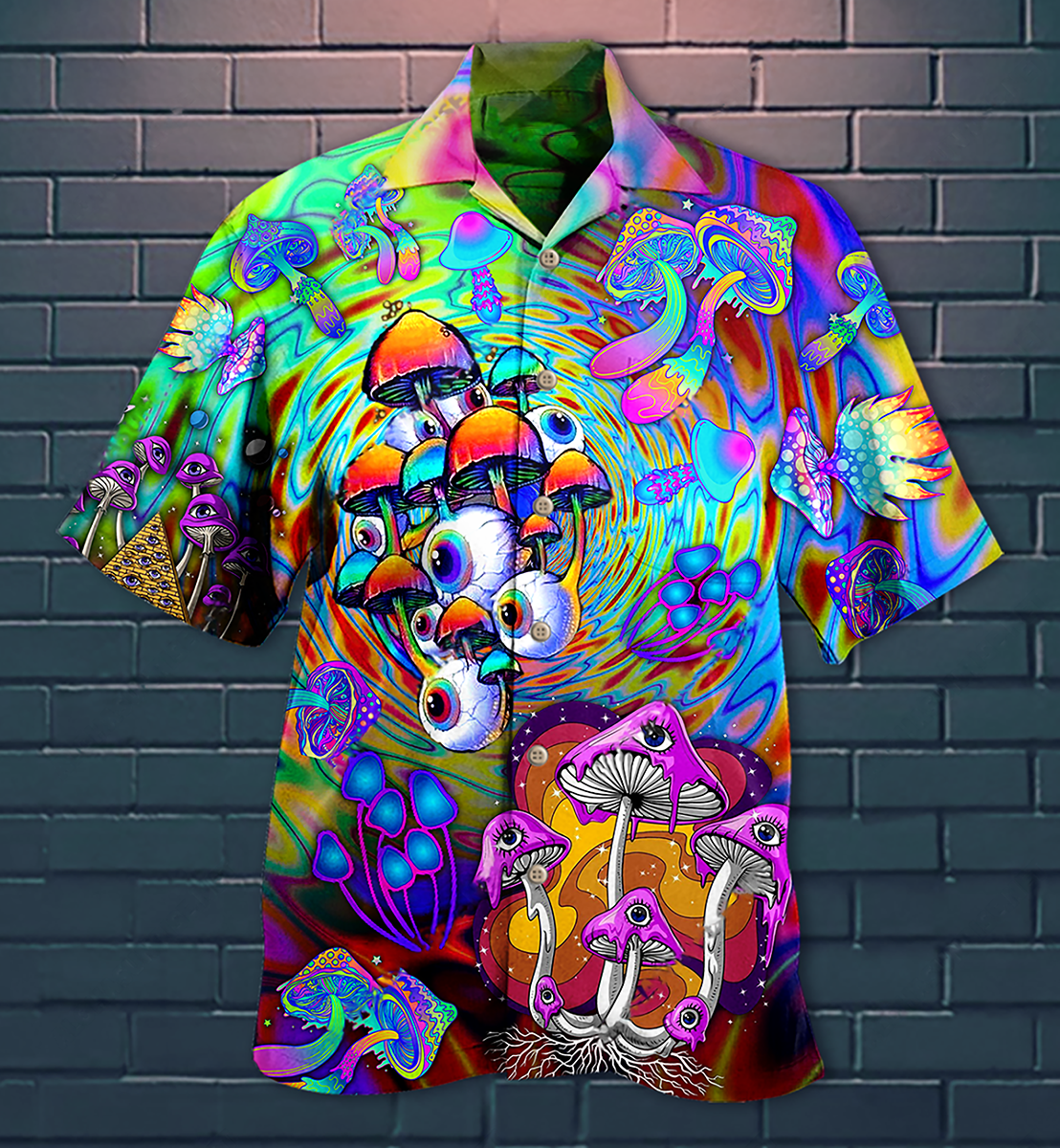 Hippie Mushroom Stay Trippy Little Hippie Colorful - Hawaiian Shirt 