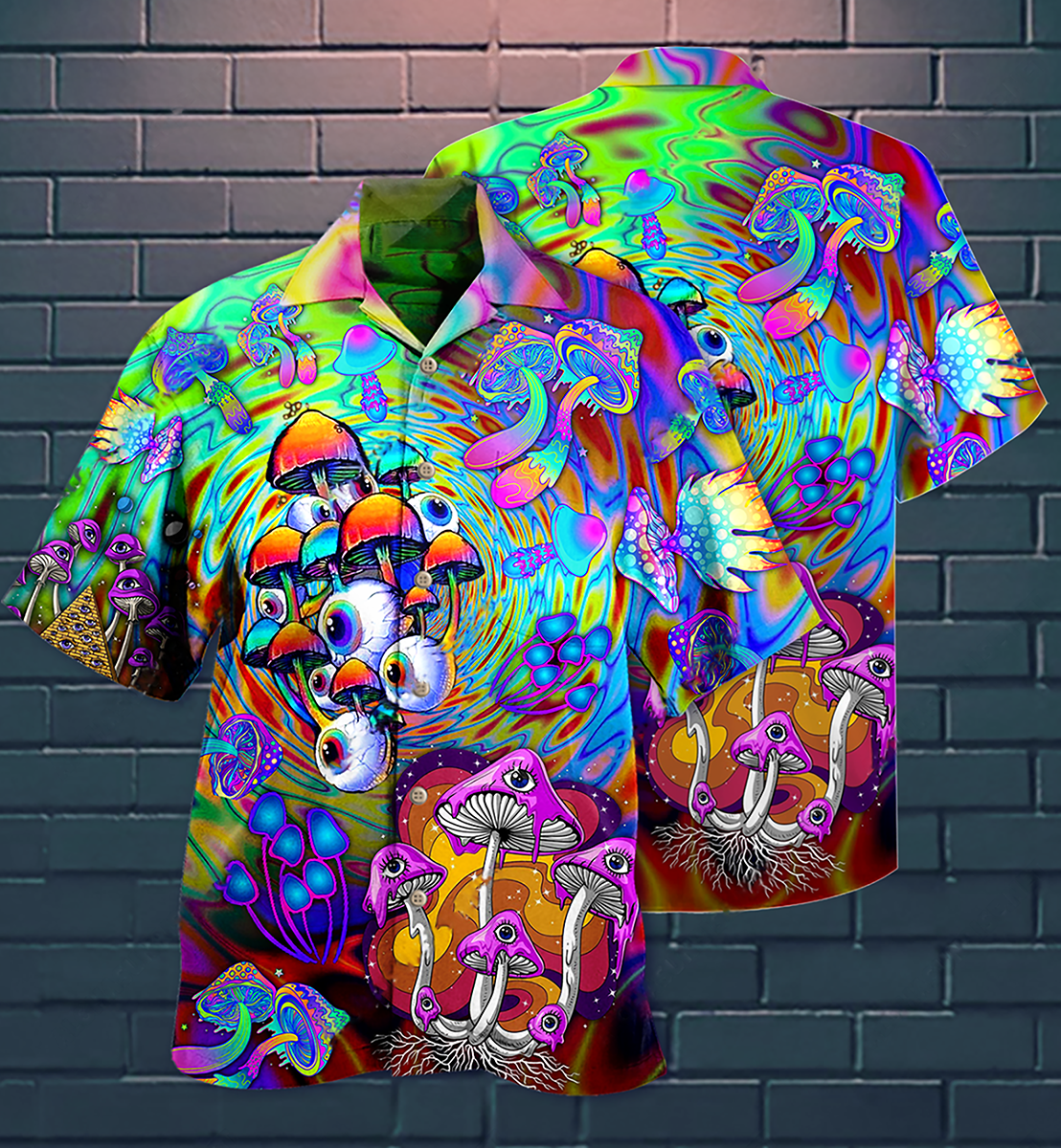 Hippie Mushroom Stay Trippy Little Hippie Colorful - Hawaiian Shirt 