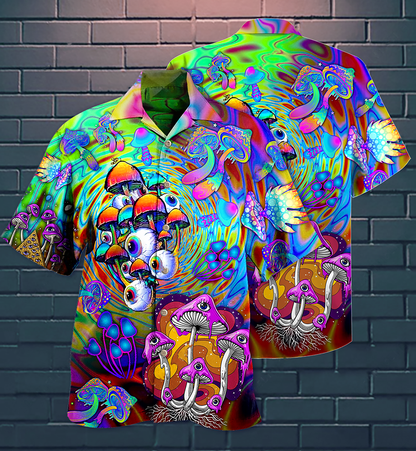 Hippie Mushroom Stay Trippy Little Hippie Colorful - Hawaiian Shirt 