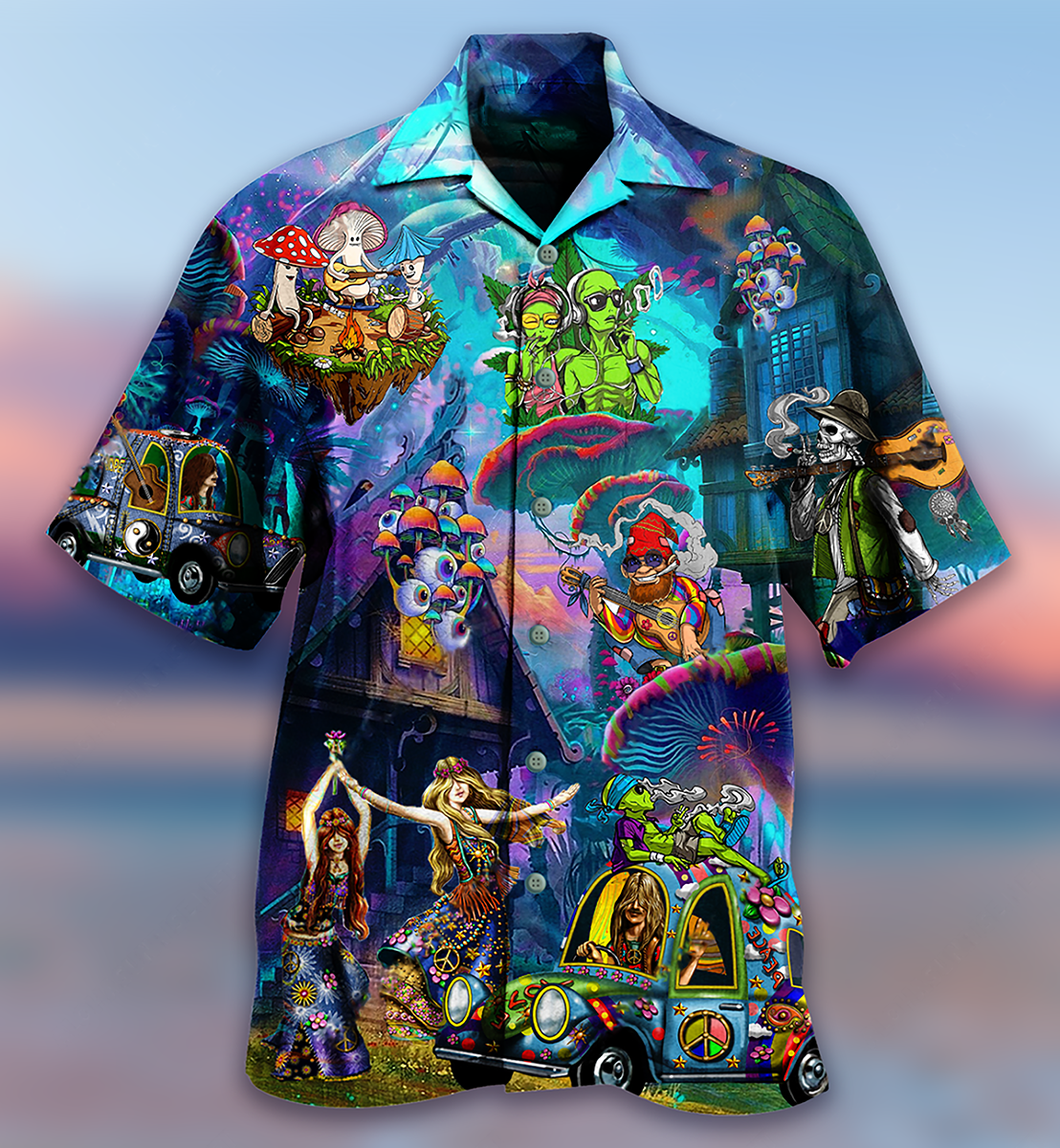 Hippie Alien Skull Peace Life - Hawaiian Shirt 