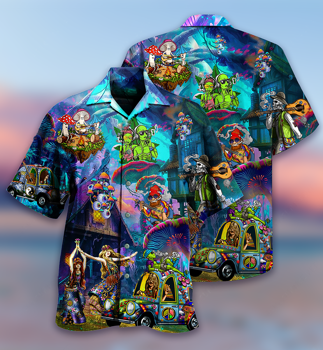Hippie Alien Skull Peace Life - Hawaiian Shirt 