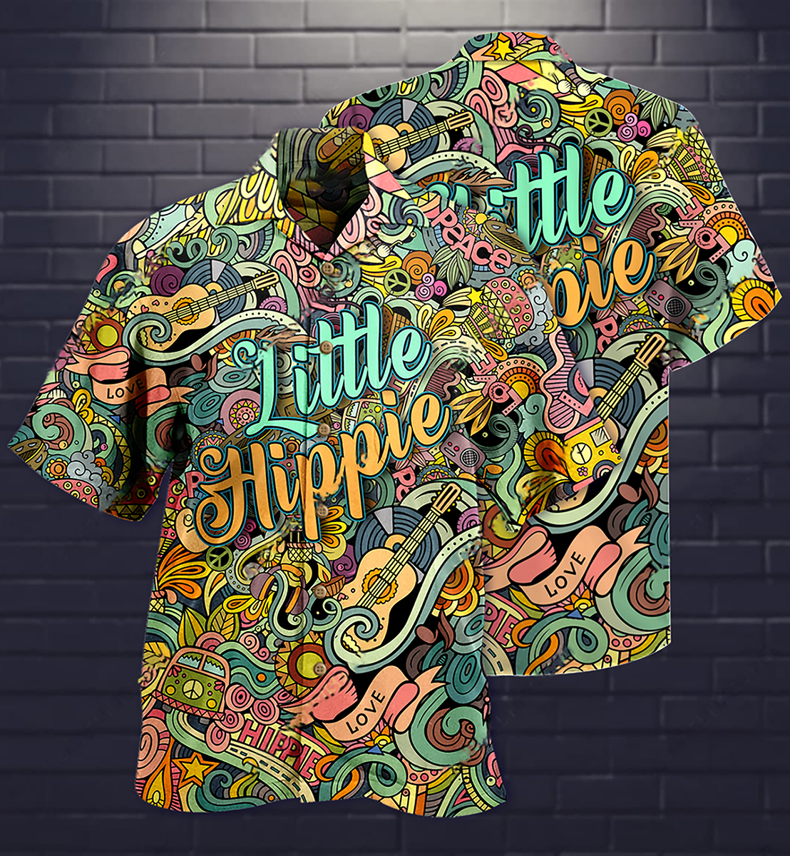 Hippie Music Love Guitar Peace Life Color Little Hippie - Hawaiian Shirt 