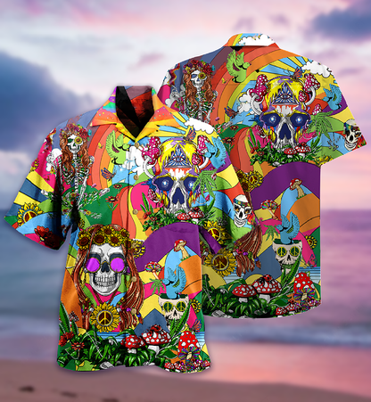 Hippie Skull Peace Life Color So Funny - Hawaiian Shirt 