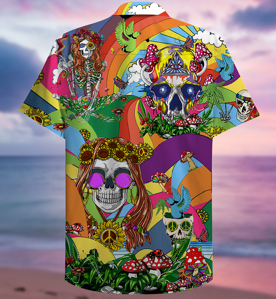 Hippie Skull Peace Life Color So Funny - Hawaiian Shirt 