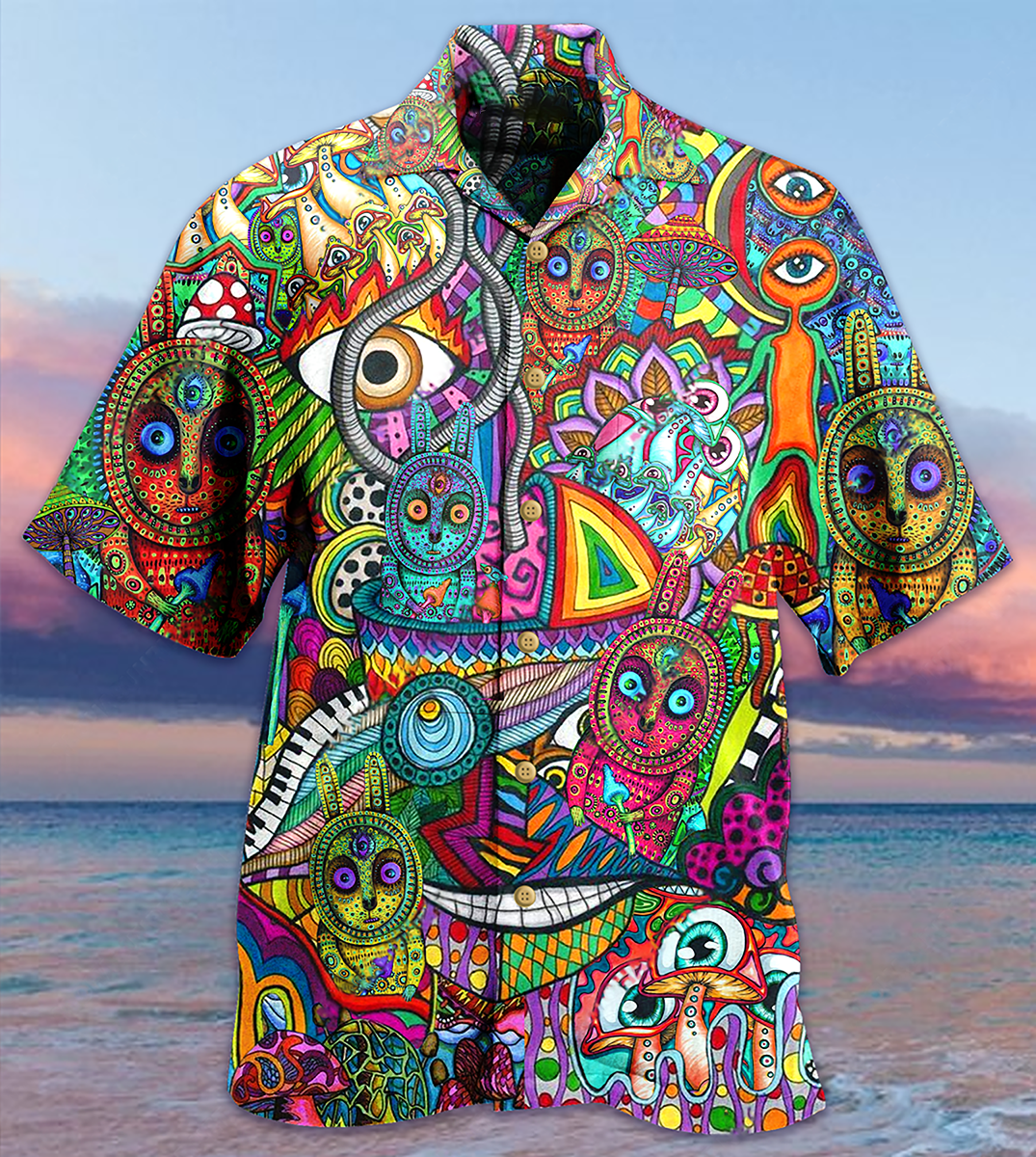 Hippie Mushroom Mix Peace Life Color - Hawaiian Shirt 