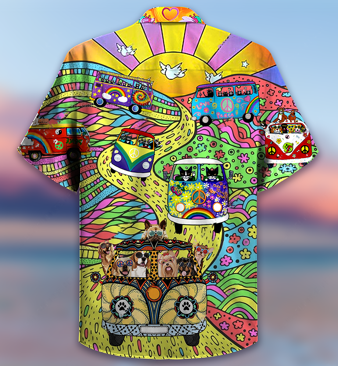 Hippie Dogs And Cats Bus - Hawaiian Shirt 