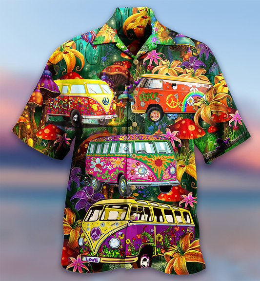 Hippie Bus Peace Life Colorful Style - Hawaiian Shirt 