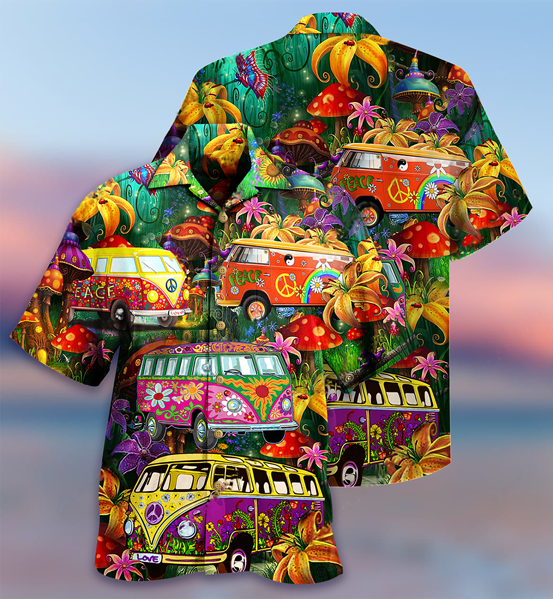 Hippie Bus Peace Life Colorful Style - Hawaiian Shirt 