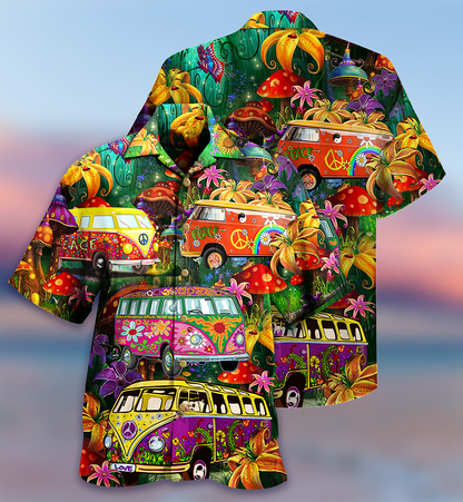 Hippie Bus Peace Life Colorful Style - Hawaiian Shirt 