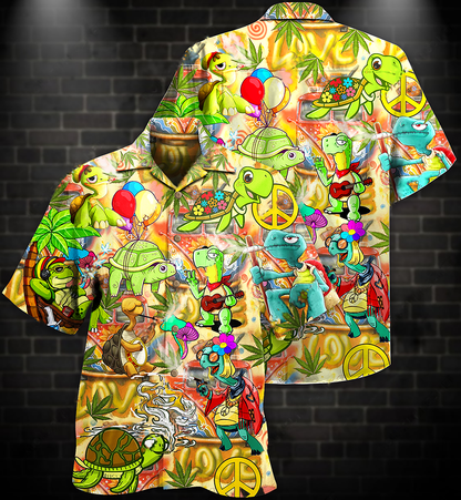 Hippie Turtle Funny Peace Life Color - Hawaiian Shirt 
