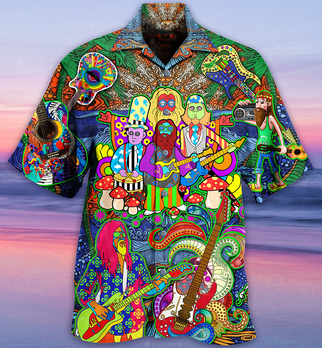 Hippie Music Electric Guitar Colorful Style - Hawaiian Shirt 